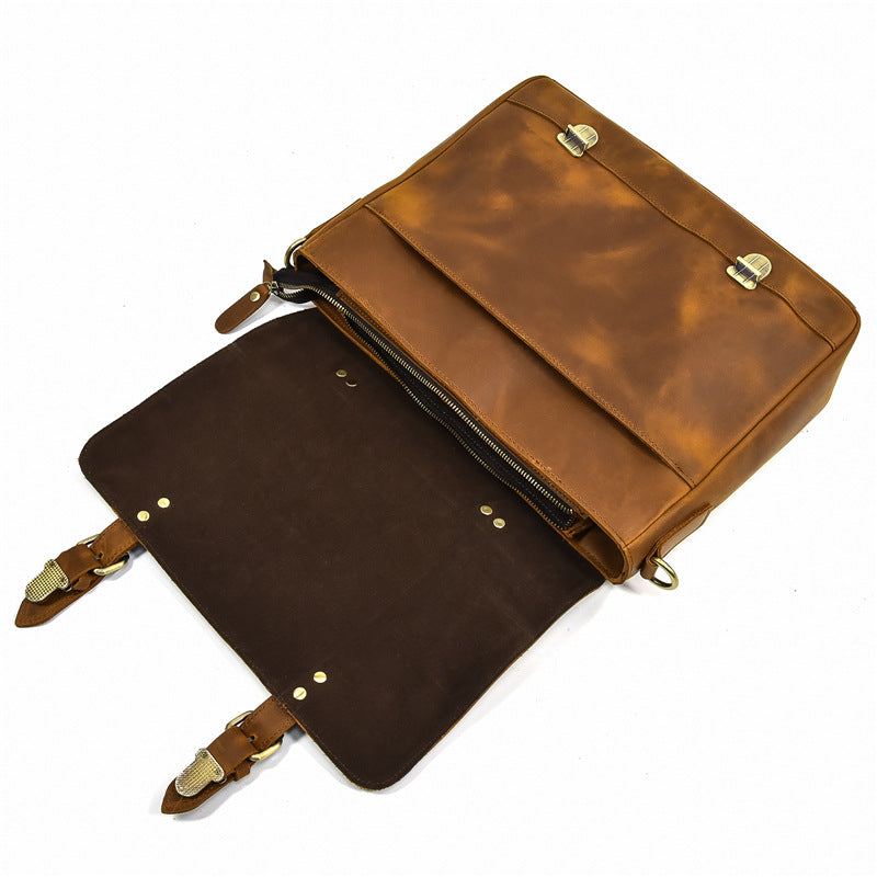 Crazy Horse Official Document Leather Tote Bag