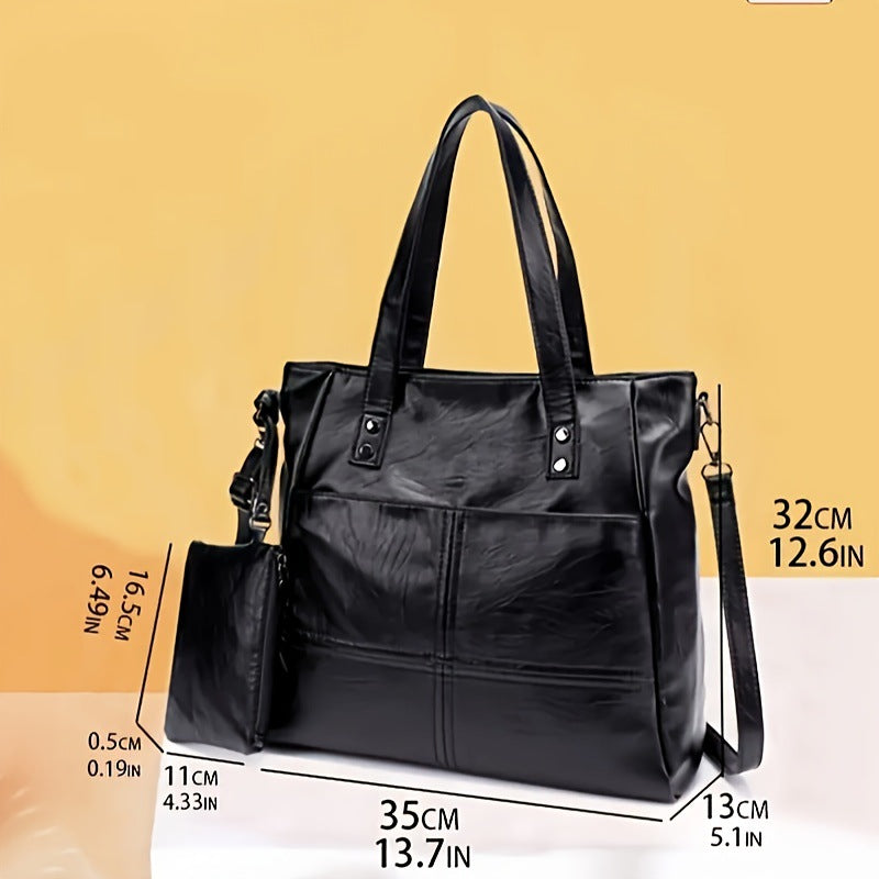 Womens Two-Piece Nested Bag Set Soft Leather Shoulder Bag