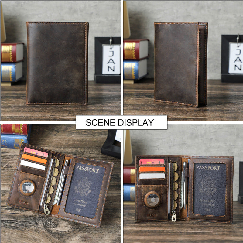 Retro Crazy Horse Leather Anti-theft Swiping Document Package