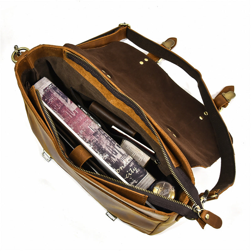 Crazy Horse Official Document Leather Tote Bag