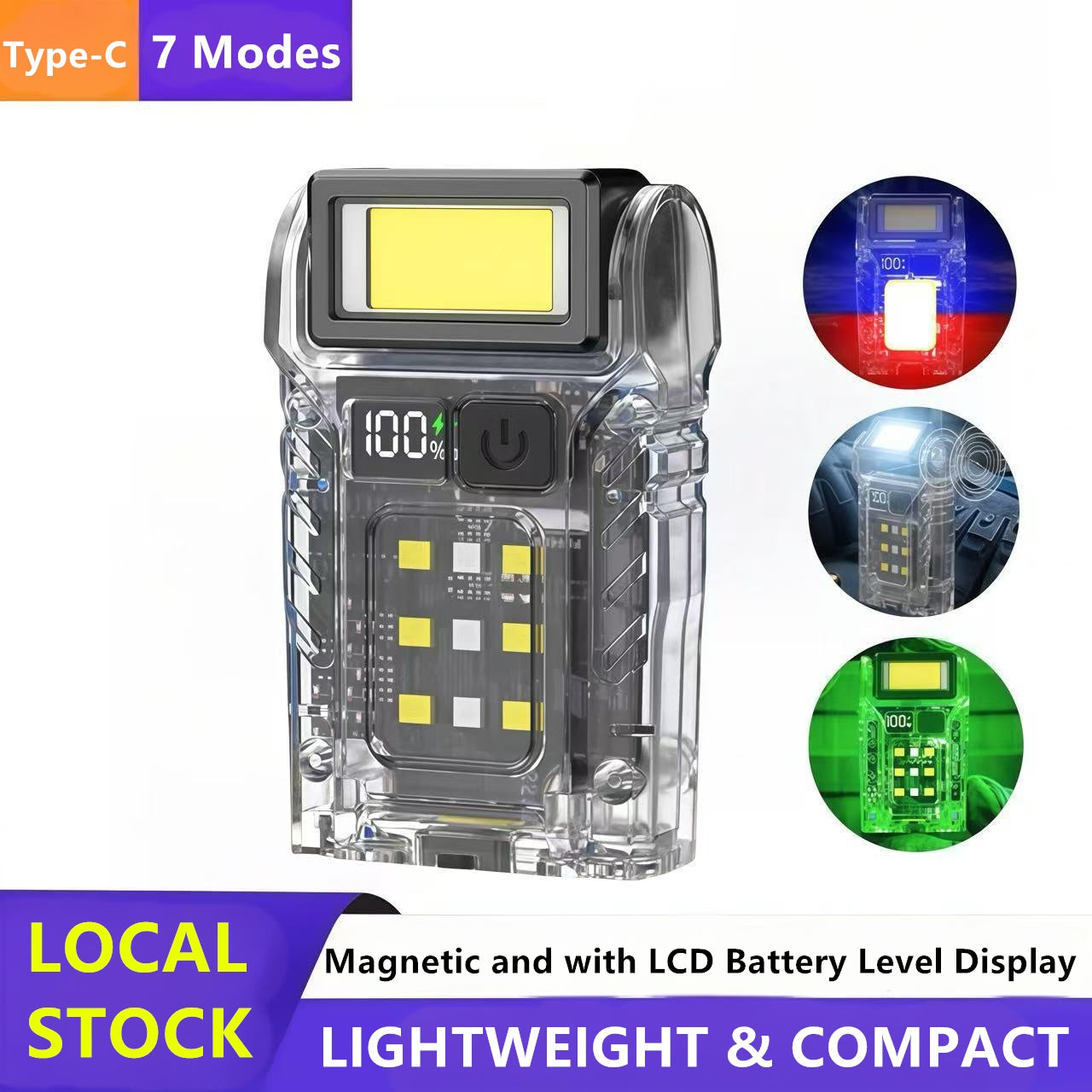 Mini Pocket LED Flashlight Magnetic USB Rechargeable Torch Work Light Belt-Clip