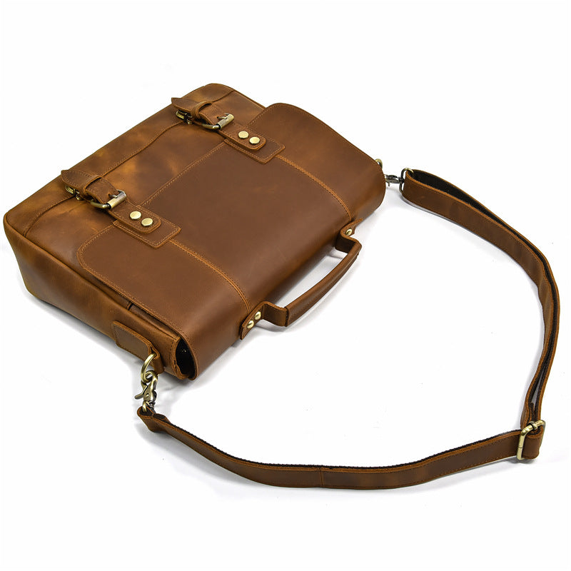 Crazy Horse Official Document Leather Tote Bag
